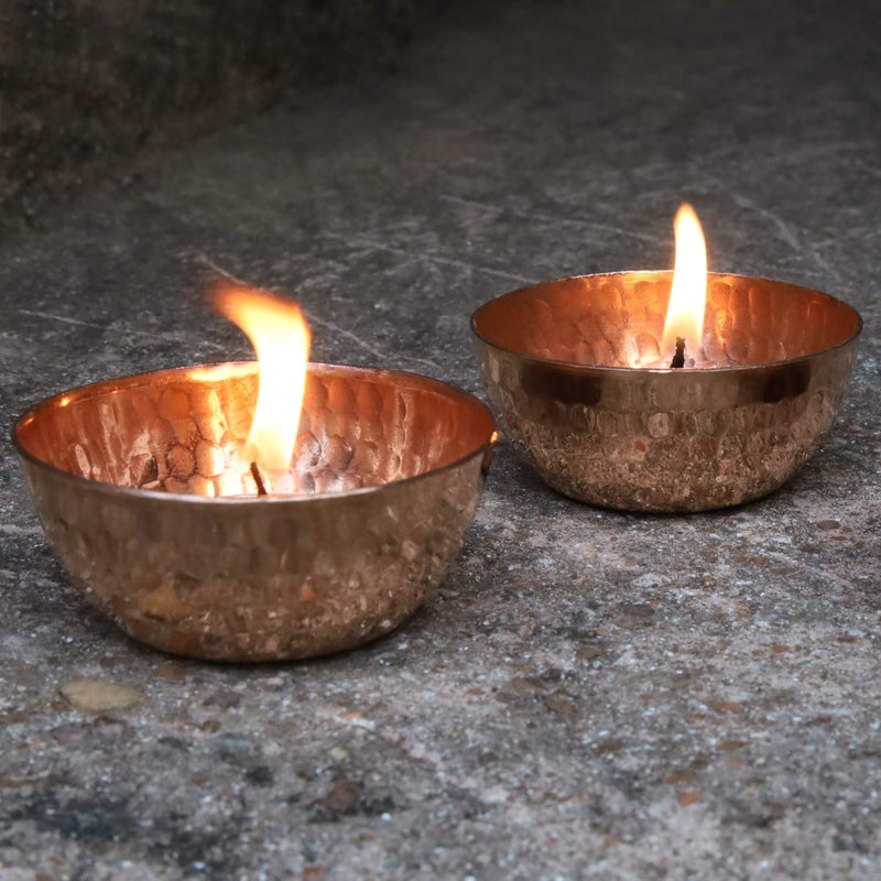 Daddy Shoppe Handmade Hammered Copper Tea Light Holder Set of 3 Votive Holders -2.5X1 DH inches Party Decoration - Image 1